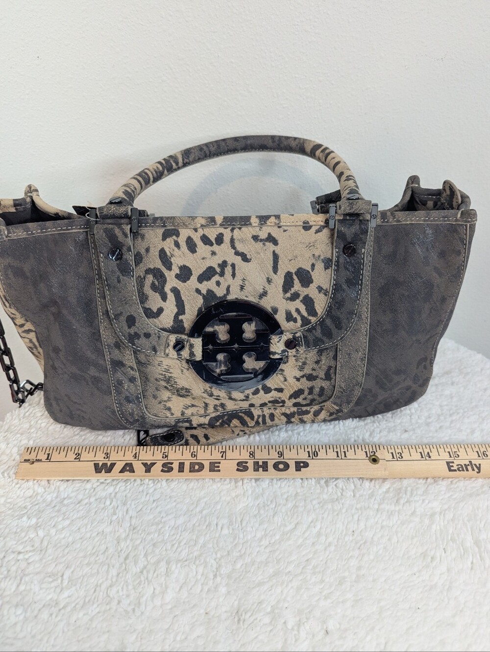 Tory Burch Amanda Leopard Print Satchel Chain Strap NWT Tag Coconut 11109017 - Picture 12 of 15